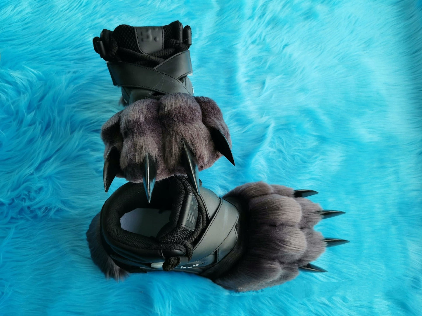 Black sneakers with gray claws and black nails fursuit pawshoes available for custom orders