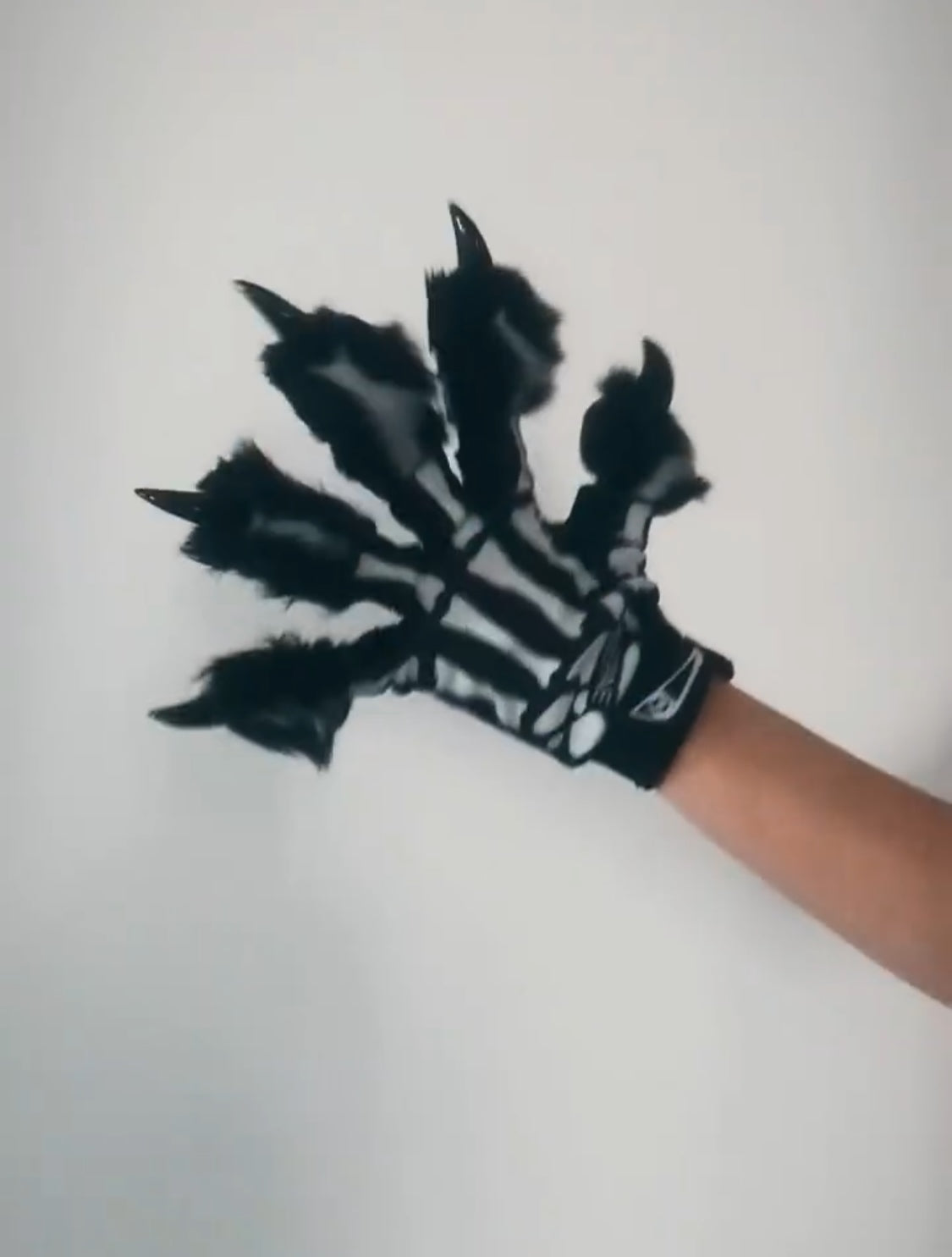 Black skeletal gloves fursuit paws, elastic gloves