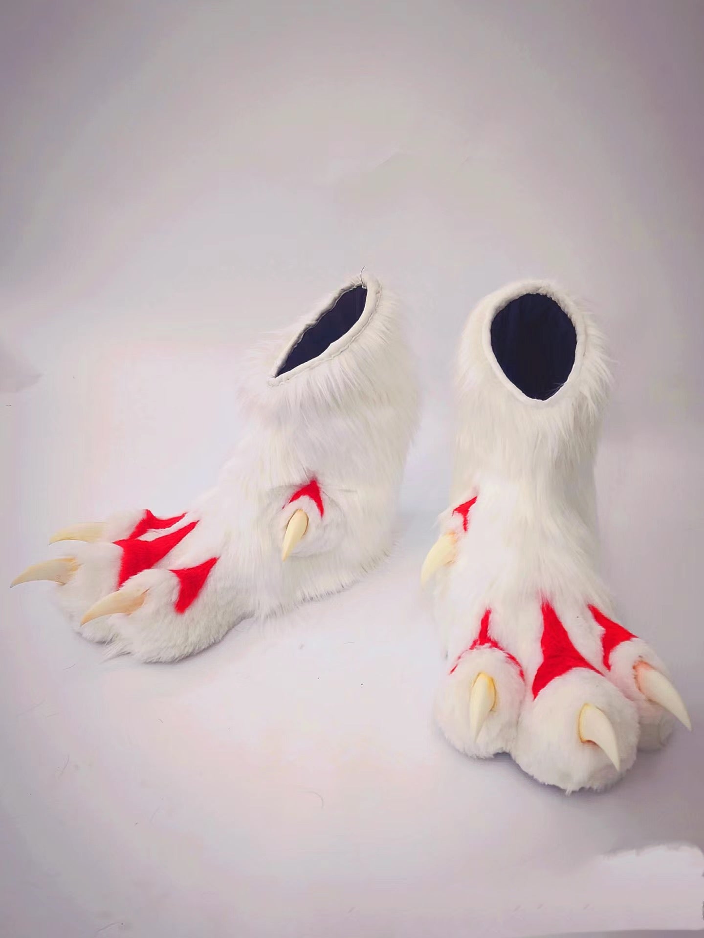 white and red claws and white nails fursuit pawshoes available for custom orders