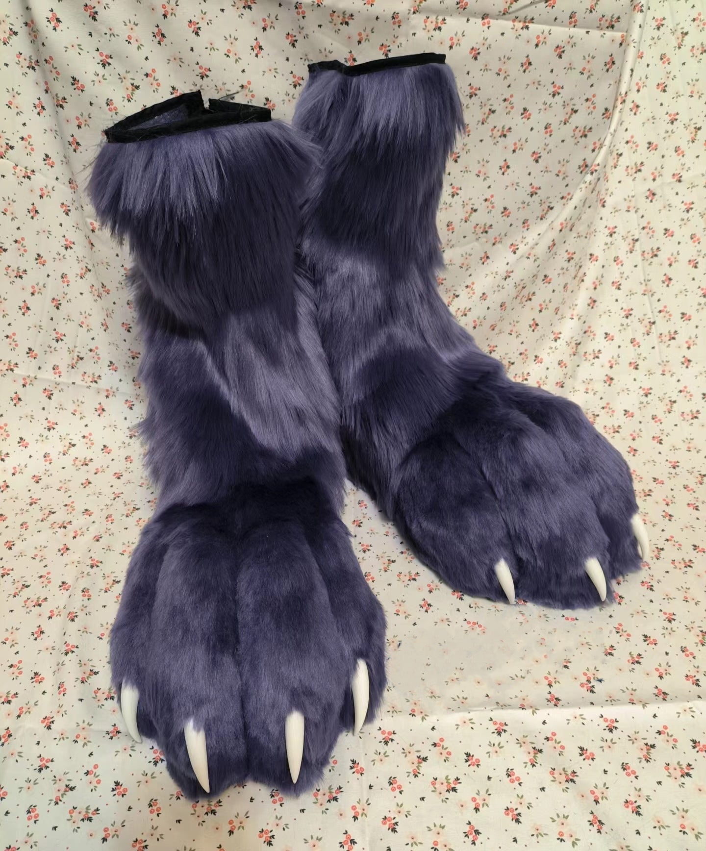 Large, deep blue, recurve bow, wolf paws, legs, custom fursuit, furry