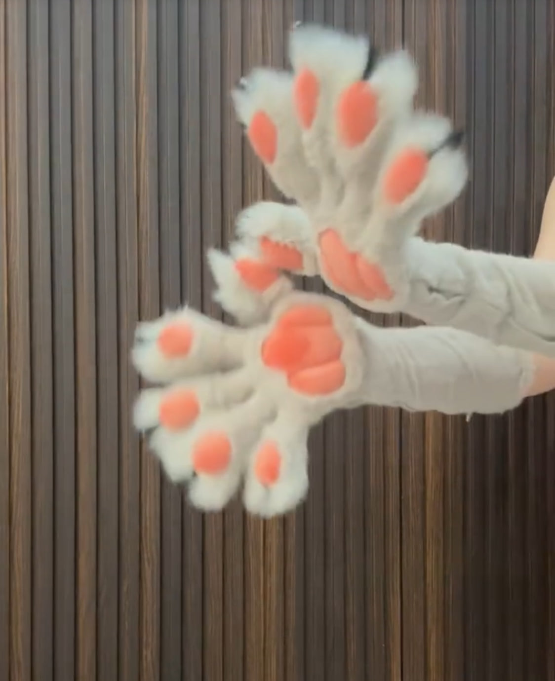 Gray gloves with orange paw pads fursuit paws, customizable colors, furry gloves