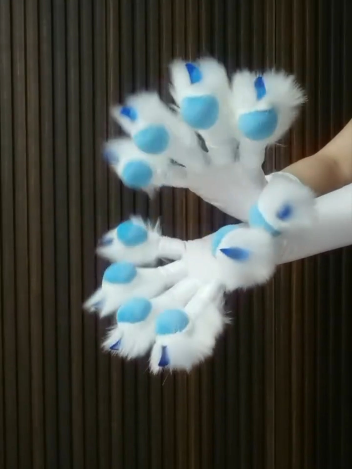 white elastic blue pads fursuit fox paws, customizable colors