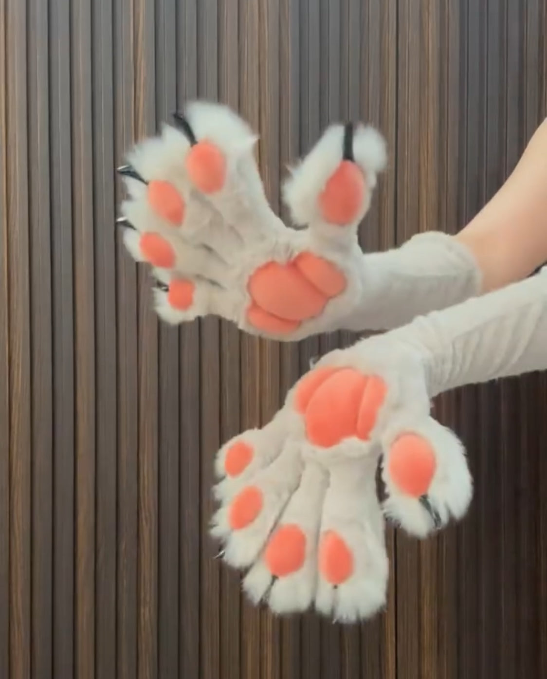 Gray gloves with orange paw pads fursuit paws, customizable colors, furry gloves