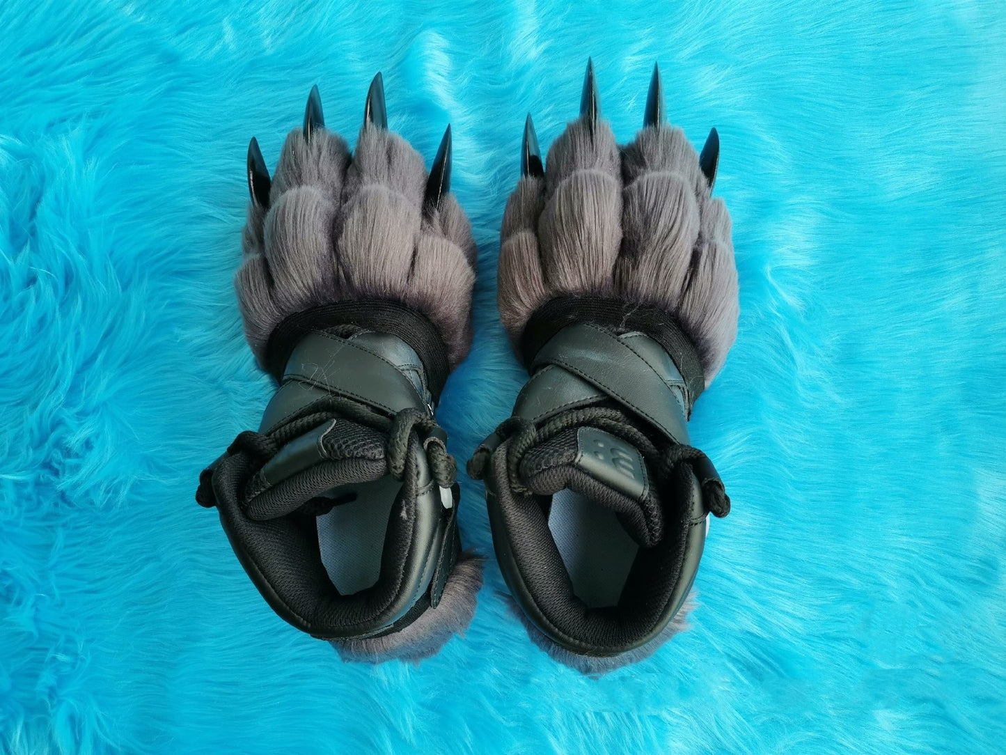 Black sneakers with gray claws and black nails fursuit pawshoes available for custom orders