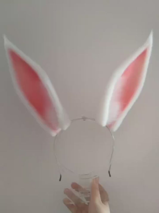 White outer ears, pink inner ears, small rabbit ears, adorable ears. Fursuit furry can be customized in various colors.