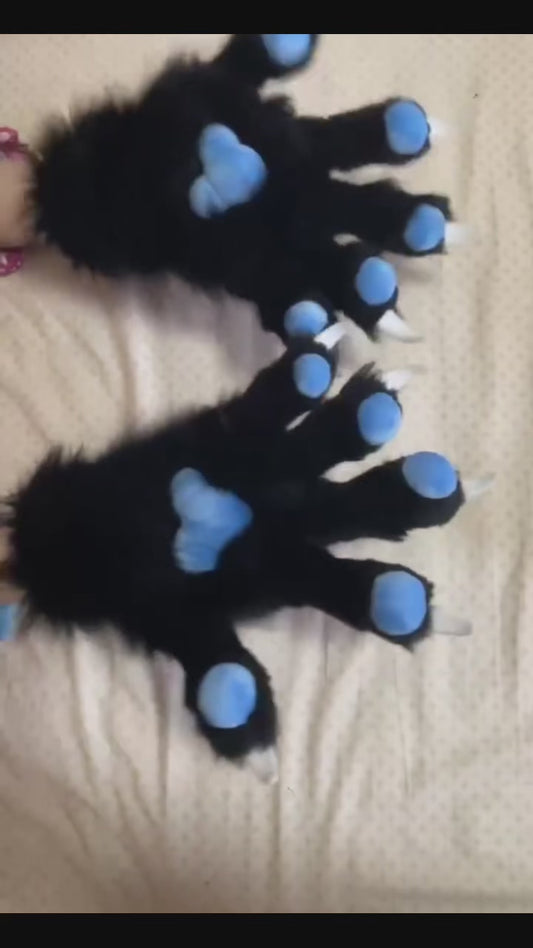 Black claws, blue paw pads, white nails, fursuit paws, furry, color customizable.