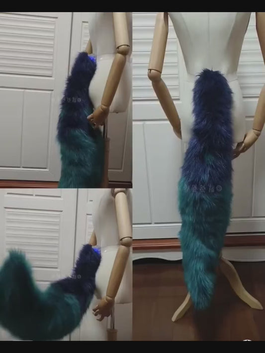 Blue and black animatronic tail with full mechanics | Electric animal costume tail with full internal mechanisms | Custom orders for fully mechanical tails accepted